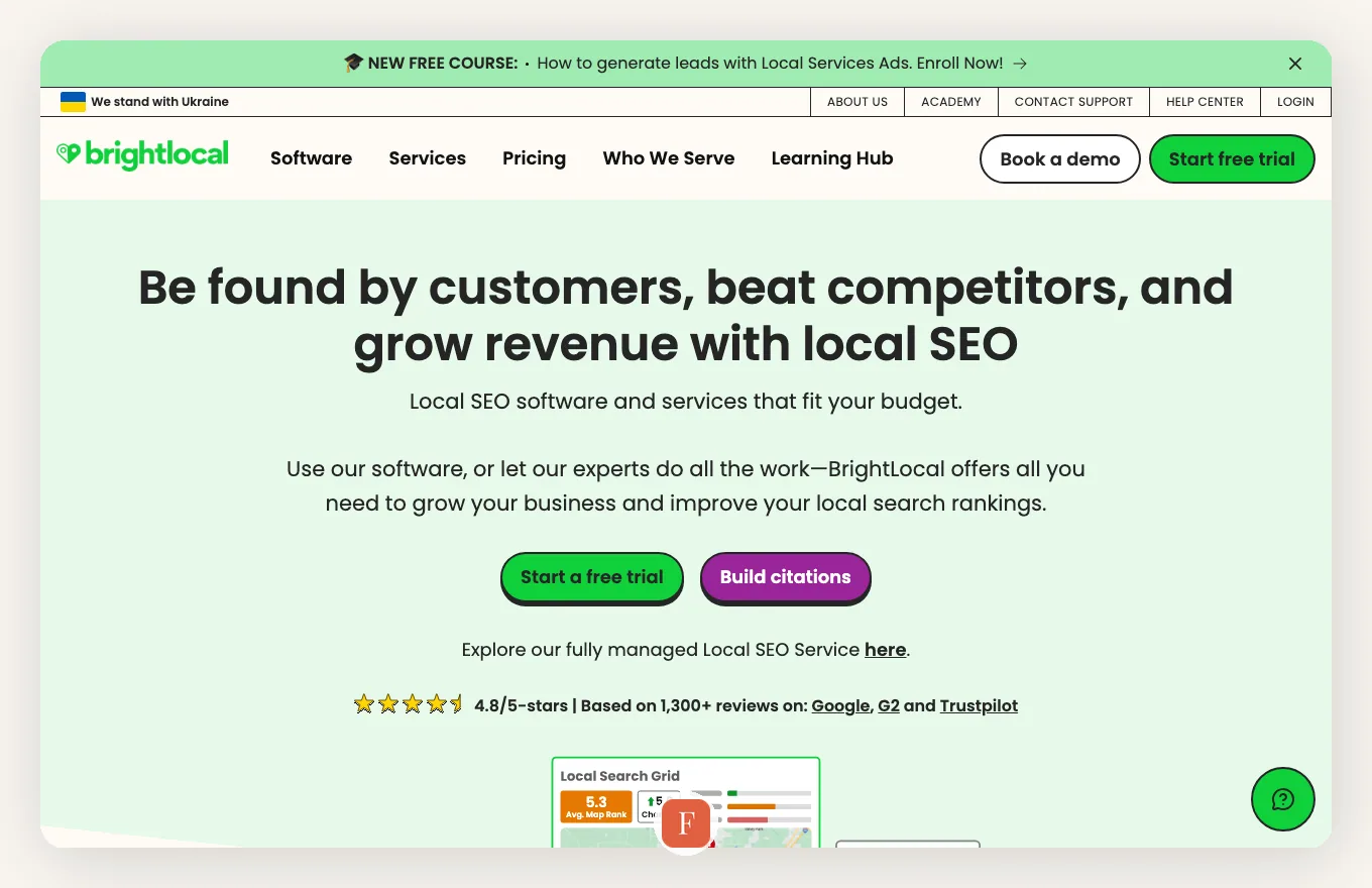 BrightLocal interface screenshot