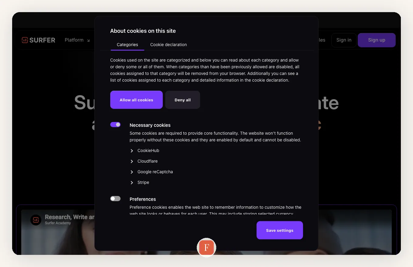 Surfer AI interface screenshot