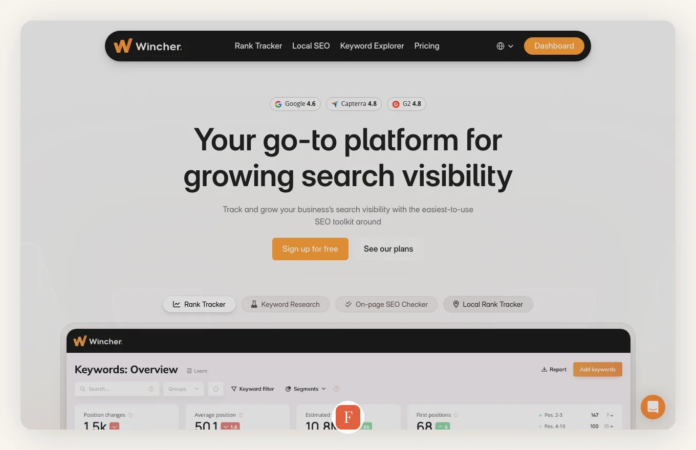 Wincher interface screenshot