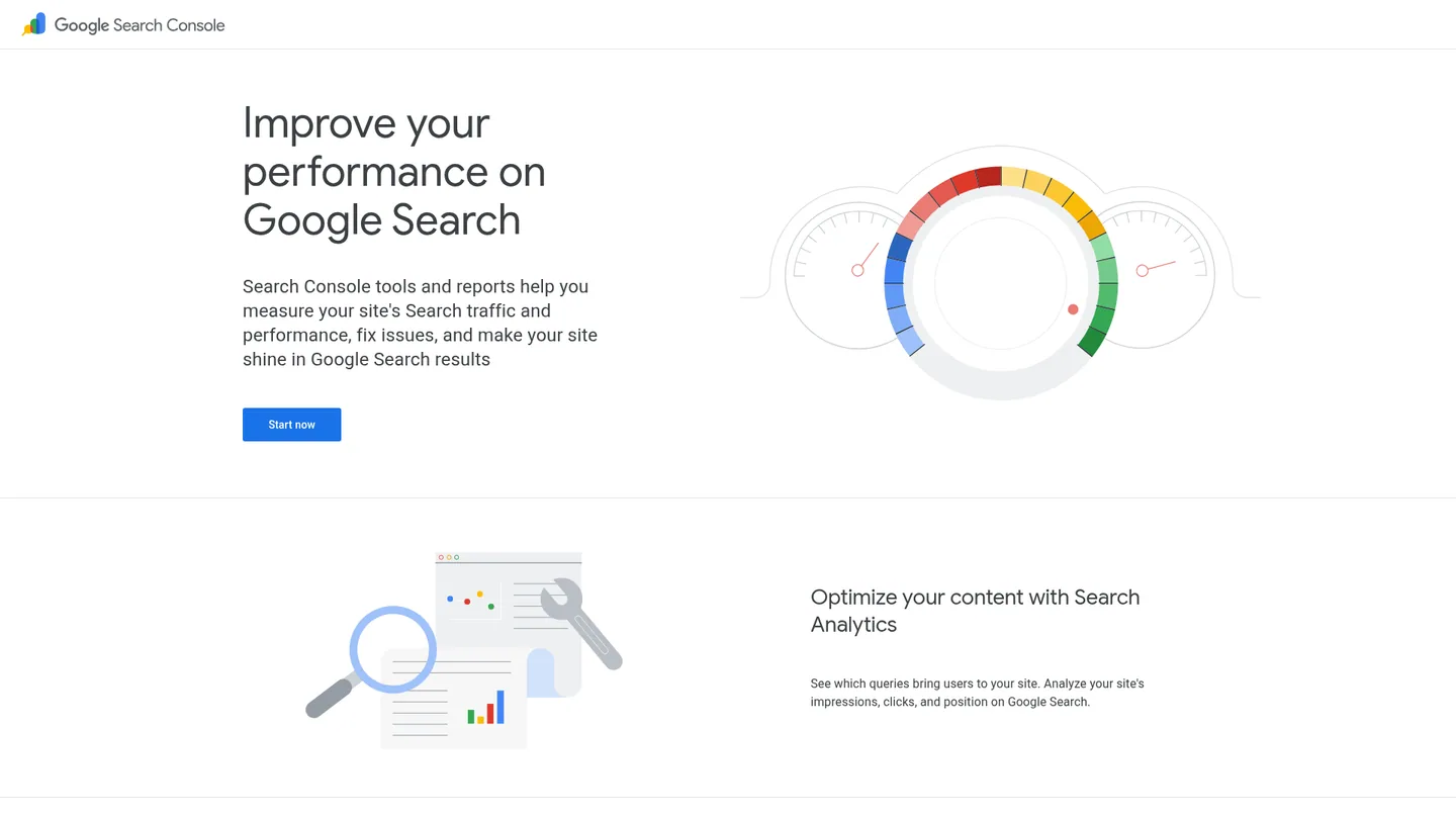 The Google Search Console welcome page, where owners see which searches bring visitors to their site