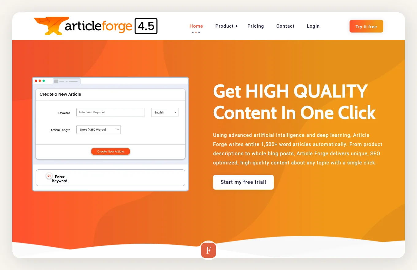Article Forge interface screenshot