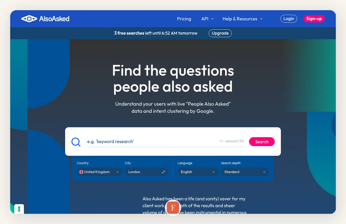 AlsoAsked interface screenshot
