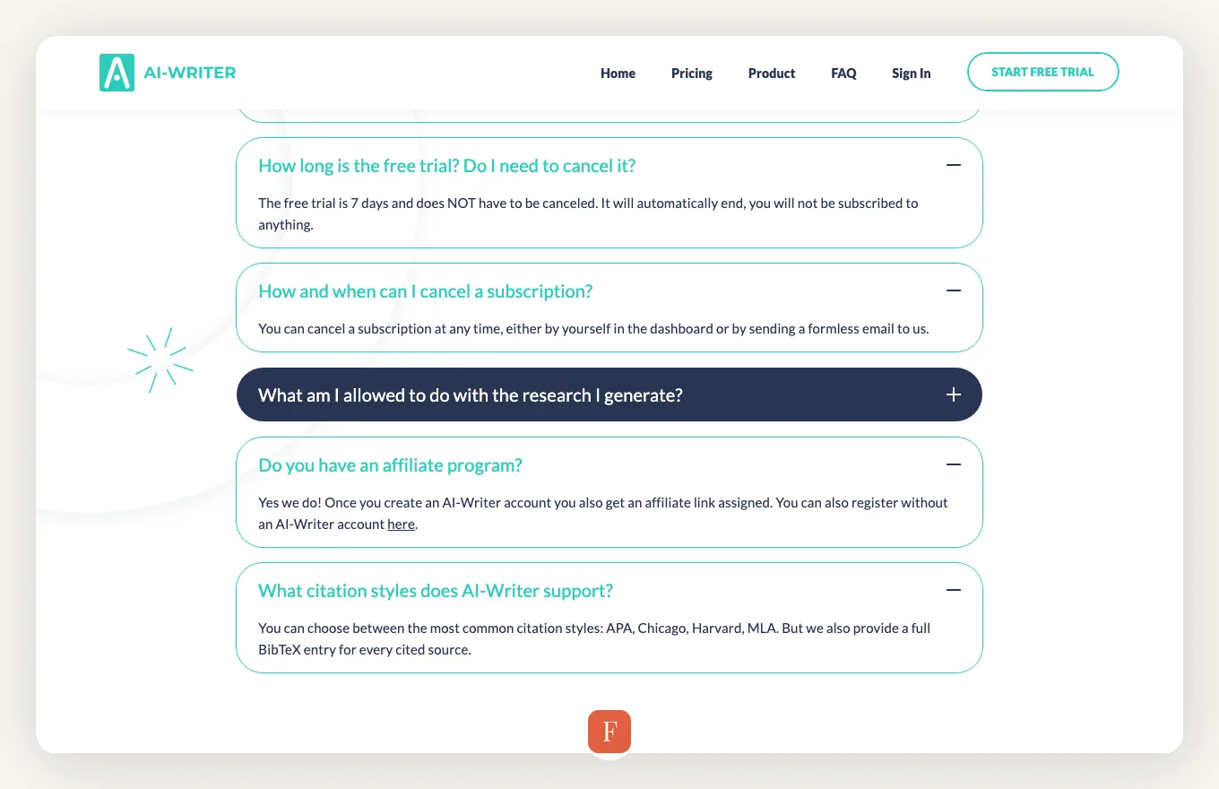 AI Writer interface screenshot