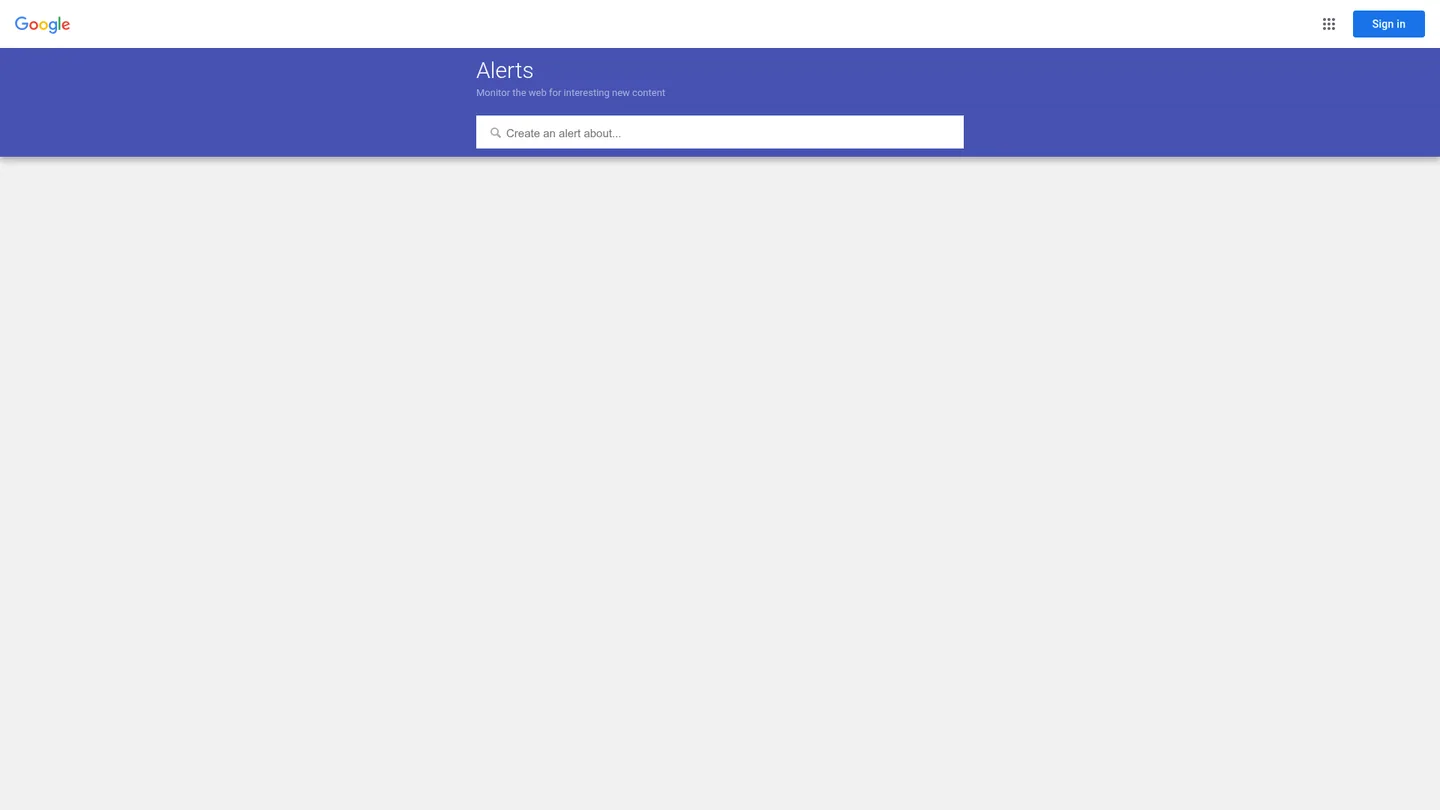 The Google Alerts setup page where you enter your business name to get email notifications of new mentions
